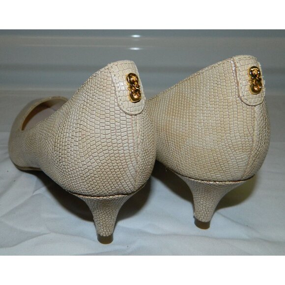 Cole Haan Beige Leather Snake-Embossed Kitten Heel Pumps 7B Low Heel Neutral - Picture 5 of 12